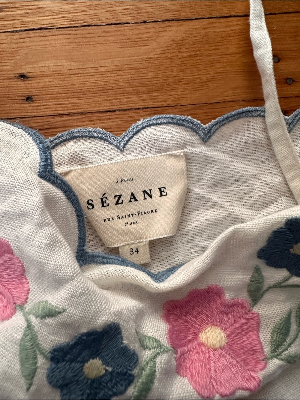Sezane Ivory Camisole with Pink & Blue Floral Embroidery